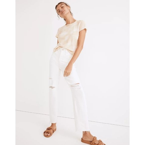 Madewell Denim - Madewell The Perfect Vintage Straight Jean Ripped-Knee Edition in Tile White 26